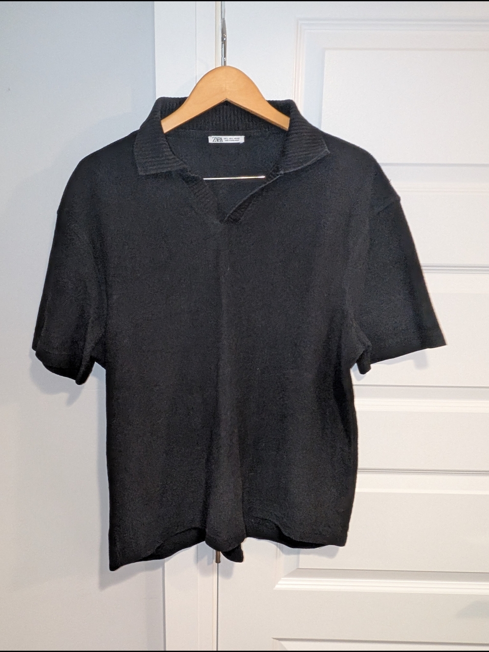 Zara Black Short-Sleeve Knit Polo
